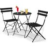 Shally Dogan Set 3 Pezzi da Giardino Pieghevole Modello Parigi, Tavolo con 2 Sedie in Acciaio, Mobili Salvaspazio per Bistrot, Balcone, Patio, Terrazza, Esterno, Bar Doppio (Nero)