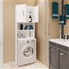 Bricozone Mobile Sopra Lavatrice Asciugatrice Scaffale in Legno Mobiletto Bagno Armadietto da Incasso a Colonna con Ante Coprilavatrice per Lavanderia 190 x 26 x 64 cm Bianco