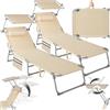 tectake® Set da 2 Lettino Prendisole Pieghevole, 190 x 68 x 111 cm, Sedia a Sdraio con Parasole, Cuscino, Tasca Laterale, Maniglia, Schienale Regolabile 4 Posizioni, Traspirante Impermeabile - Beige