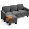 Xbro Divano angolare 3 posti a L con chaise longue fissa, imbottitura in spugna ad alta resilienza, tessuto in cotone e lino traspirante per soggiorno moderno, Grigio scuro