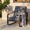 Tribesigns Divano da giardino per esterni con cuscini, sedie da balcone con struttura in alluminio nero, sedie da giardino e poltrone da giardino con braccioli in legno, 77 cm x 80 cm x 92 cm, Grigio