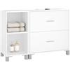 eSituro Mobiletto da Bagno Sottolavello, Mobiletto Portaoggetti da Bagno Freestanding con Cassetti e Laterale, Divisorio Regolabile in Altezza, Ritaglio per Sifoni 14,5x20 cm, Bianco