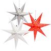 com-four® 3 Stelle Luminose 3D LED 45 cm - Stella Natalizia con Illuminazione e Timer - Stella in Carta Premium da Appendere (Rosso/Argento/Bianco - Design 2)