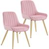 Lestarain 2x Poltroncina da Sala Pranzo Soggiorno Sedia da Scrivania per Cameretta con Schienale Poltrona in Velluto Gambe d'oro in Metallo Rosa LCNI73009-2
