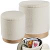 tectake® Set di 2 Pouf Contenitore, Sgabelli Imbottiti Rivestimento Bouclé, Pouf Letto Stile Scandinavo per Camera da Letto Contenitore e da Salotto - Crema