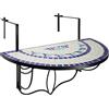tectake® Tavolo da Balcone 75x65x62 cm, Tavolo da Esterno in Mosaico di Pietra, Ganci di metallo per appenderlo, Design Semicircolare, per Terrazzo e Balcone, Arredo Giardino e Casa - Bianco/Blu