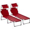 Casaria® 2x Lettino Prendisole Pieghevole 195x60x30cm Acciaio Resistente Carico Max 150kg Tettuccio Parasole Sdraio da Giardino