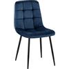 CLP Sedia da Pranzo Imbottita Antibes, Sedia da Cucina in Velluto con Schienale e Struttura in Metallo Nero, Portata 150 kg, Colore:Blu Scuro