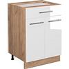 Vicco Mobiletto base per cucina Fame-Line, Bianco lucido, 60 cm con cassetto, senza piano di lavoro, per la combinazione con altri moduli della serie Fame-Line