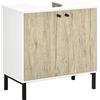 kleankin Mobile Bagno Sotto Lavabo a 2 Ante con Ripiano Interno in Truciolato e Acciaio, 60x30x60 cm, Bianco e Rovere