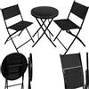 tectake® Set da Balcone Düsseldorf, Tavolino Salotto con Piano in Vetro e 2 Sedie, Set Mobili da Giardino con Telaio in Acciaio, Richiudibile, Trasportabile, Design Moderno - Nero