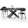 Mobili Fiver, Tavolo Allungabile Emma 140(220) x90 cm, Nero Cemento con Gambe Incrociate Nere, per 6-10 persone, Tavolo Cucina, Soggiorno, Made in Italy