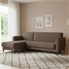 Dmora - Divano Letto con penisola Angel, Divano ad Angolo Reversibile, Sofà Contenitore Moderno con Chaise Longue e 3 Cuscini, 230x153h85 cm, Marrone