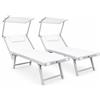 ZIK - 2 Lettini da Spiaggia Professionali, Sdraio da Spiaggia Pieghevole, Leggera, in Alluminio, Schienale Regolabile (181x60x38cm) Lettino Prendisole da Giardino, Mare, Piscina, Balcone (2x Bianco)