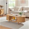 [en.casa] Tavolino da Salotto Tavolino da Caffè con Piano Ovale Scomparti e Ante Scorrevoli Tavolino Basso Tavolino Centrale per Soggiorno 120 x 55 x 40 cm Naturale