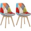 WOLTU Set di 2 sedie da pranzo Sedia da Scrivania con Schienale Rivestito in Tessuto di Lino Patchwork Gambe Legno Moderno