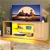 Bestier Mobile TV per TV da 65 pollici,Centro di intrattenimento LED da gaming con supporto scanalato lucido per PS5,Xbox, Console TV con ripiani in vetro regolabili,Rovere Naturale