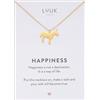 LUUK LIFESTYLE Collana con ciondolo asino e acciaio inossidabile (50cm), con carta HAPPINESS, gioielli semplice, portafortuna, idea regali donna, lei, compleanno, animali, oro