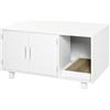 PawHut Mobile per Lettiera Gatti in Legno con 2 Ante e Apertura Laterale con Tiragraffi, Bianco