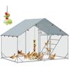 PawHut Pollaio per Galline da Esterno, 3x2x2 m 6 m² Recinto per 6-8 Galline in Acciaio Zincato, Gabbia per Polli con Tetto Impermeabile Anti-UV Mangiatoia Posatoio Serratura, Piccoli Animali Conigli