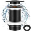 Towviy Piletta di Scarico Lavabo senza Troppopieno, Scarico Lavandino Bagno Universale Pilette Lavabo G1¼ Pop-Up Valvola di Scarico in Ottone Cromato con 1 Anello di Gomma di Ricambio, Nero