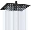 KINLIV Soffione doccia quadrato da 25,4 cm (nero opaco), soffione fisso per bagno di lusso con SS304 da 1/16 ultra sottile, a cascata per immersione completa del corpo con ugelli in silicone