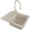 PRIMAGRAN Lavandino da Cucina Tutto Beige 55x44cm, Lavello in Granito a 1 vasca + Rubinetto 38x14cm + Set di accessori, Lavabo da Cucina Incasso al Mobile 45cm - Copenhagen Easy S034