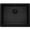 PRIMAGRAN Lavello sottotop Tutto Nero 56x44cm, Lavandino in Granito a 1 vasca + Sifone Classico, Lavabo da Cucina al Mobile 60cm - Venezia Easy S067