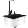 CLKAX Lavello da cucina nero, 45 x 40 cm, in acciaio inox, set completo con rubinetto girevole a 360°, cestello scolapiatti e dispenser di sapone, 3 tipi di montaggio, lavandino da cucina con valvole