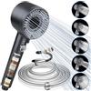 TOPAHGOD Soffione doccia flusso potente con 5 modalità di spruzzo e tubo in acciaio inox 2 m, soffione doccia ad alta pressione con massaggio, soffione doccia ad alta pressione set accessori bagno risparmio
