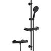 Görbach Colonna Doccia con Miscelatore Termostatico, Set Asta Doccia in Acciaio inox con Doccetta e Tubo, Saliscendi Doccia 100 cm con Mensola, Nero