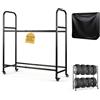 EXLECO Regolabile Porta Gomme Fino a 8 Pneumatici, Lunghezza 63-108cm, con Copertura Protettiva e Ruote Piroettanti, Scaffale da Officina, Garage, Portacerchi, Acciaio Rivestito Nero capacità 200kg