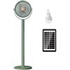 Smarbettiy Ventilatore da terra ricaricabile a energia solare, 5 velocità, batteria 4000 mAh, pieghevole, inclinazione verticale a 360 gradi, luce LED integrata, ABS portatile con tipo C e pannello solare (verde