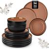 vancasso AMBER Servizio Piatti per 12 Persone, Set Piatti Moderni 36 Pezzi in Gres - 12 Piatti Piani, 12 Piatti Dessert e 12 Ciotole Cereali - Adatto per Lavastoviglie e Microonde - Smalto Rosso