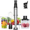GDOR Frullatore ad immersione da 1100 W, 5 in 1, in acciaio inox, regolazione della velocità senza livelli, frullatore manuale con 2 fruste, bicchiere da 800 ml, trituratore da 600 ml