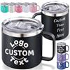 Ronbeaud Tazza da caffè isolata personalizzata con nome/testo/logo inciso, bicchiere da viaggio in acciaio inossidabile personalizzato con manico coperchio Tazza termica a doppia parete personalizzata per
