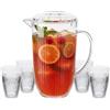 UNIQUE HOME LIVING Brocca in plastica trasparente da 2 l, con coperchio, per frigorifero, senza BPA, brocca per succo con 4 tazze per tè freddo, limonata, cocktail, caraffa per bevande fredde, design