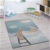 Paco Home Tappeto Bambini Cameretta Con Stelle Nuvola Luna Lepre Turchese Crema Rosa, Dimensione:155x230 cm
