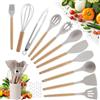 Lrocotanc Utensili Cucina Silicone Set - 22 Pezzi Set Mestoli Cucina Manico in Legno - Strumenti da Cucina Resistenti al Calore - Con 10 S Ganci (Kaki)