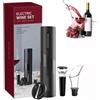 MAGDEN Set Cavatappi Elettrico a Batterie con Beccuccio Anti-Goccia, Pompa Sottovuoto/Tappo e Tagliacapsule, Set Regalo, Nero