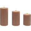 Relaxdays Candele LED, Set di 3, Fiamma tremolante, Vera Cera, scanalature, Rosa Antico, 18x7.5x7.5 cm