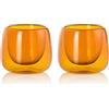 AdHoc YUNA - Set di 2 portacandele e portacandele in vetro soffiato a bocca, portacandele per interni ed esterni, decorazione da tavolo, design scandinavo, barattoli per candele, arancione