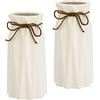 Flair Flower Vaso decorativo in ceramica con scanalature e fiocco, per decorazione da tavolo, motivo floreale secco, colore bianco opaco