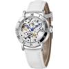 MASTOP Orologi da donna automatico Steampunk a carica automatica, bracciale in argento meccanico da donna scheletro orologio da polso Pelle bianca.