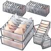 Pwsap 6 Organizer Cassetti Intimo Scatola Portaoggetti Pieghevole Per Biancheria Intima Divisorio Intimo di Grande Capacità per Reggiseni, Mutandine, Calze, Cravatte e Sciarpe (6 + 7 + 11 Griglia), Grigio