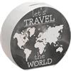 speecheese Salvadanaio con motivo mappamondo e testo 'Let's Travel The World' - Acquerello nero per viaggiare nel mondo o per le prossime vacanze