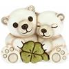 THUN - Mini Coppia Orsi Polari con Quadrifoglio Portafortuna - Ceramica - Linea Natale - Living, Arredare la Casa - 5,3x3,1x4,3 cm h