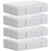 TYEERS Contenitori Sottoletto con Coperchio, Tessuto Durevole, Lavabile, Pieghevole, Scatole Portaoggetti per Vestiti, Coperte, Lenzuola, Scarpe, 70x42x18 cm, Confezione da 4, Bianco