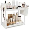 Rkixlix Mensola doccia da appendere, colore bianco, Organizer per Trucchi Grande con 1 Cestino e 4 Ganci, Scaffale Organizer da Bagno a 2 Ripiani Organizzatore per Il Bagno in Acciaio al Titanio