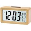 Kadio LEAZZLE Sveglia Digitale in Legno,LED Orologio Digitale Senza Ticchettio con Display Data,Temperatura,Funzione Snooze,per Camera da Letto,Comodino,Ufficio,Alimentato a Batteria【Batteria non inclusa】